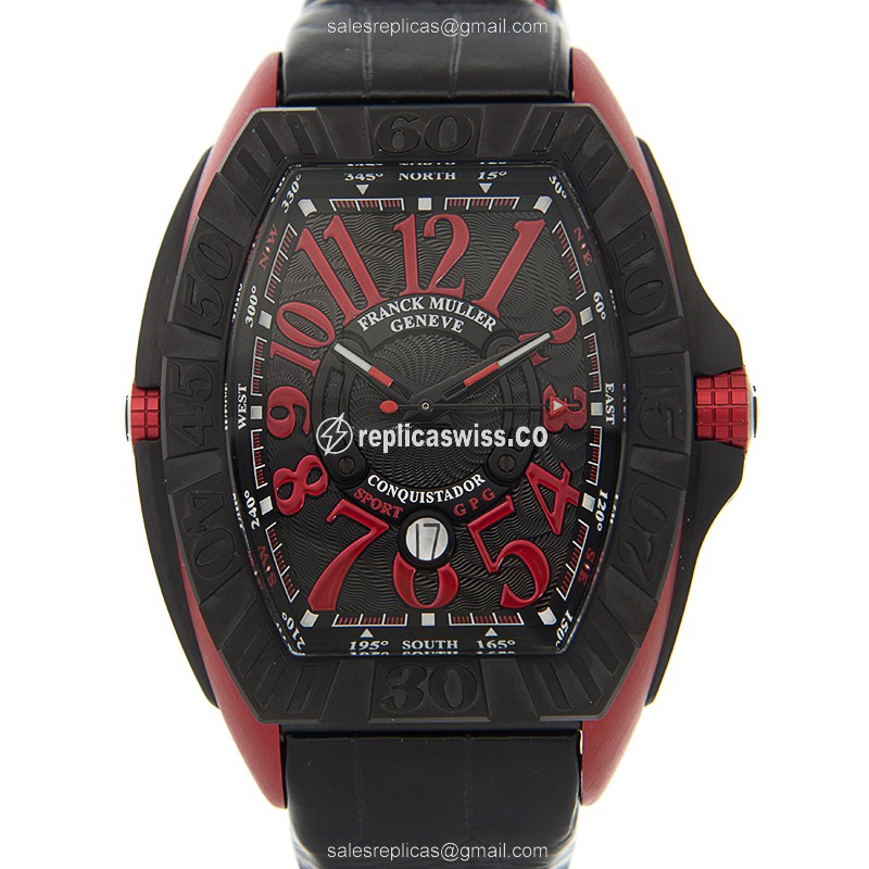 Franck Muller Conquistador GPG Replica - Automatic - Black Dial - Stainless Steel Case - Alligator Black Strap - Luxury Franck Muller Replica Watch