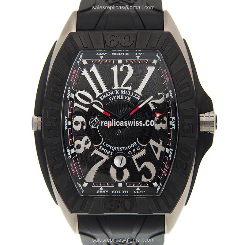 Franck Muller 9900 SC DT GPG TT.NR.TT CONQUISTADOR GPG Automatic - Stainless Steel Case, Black Dial on Black Rubber Strap