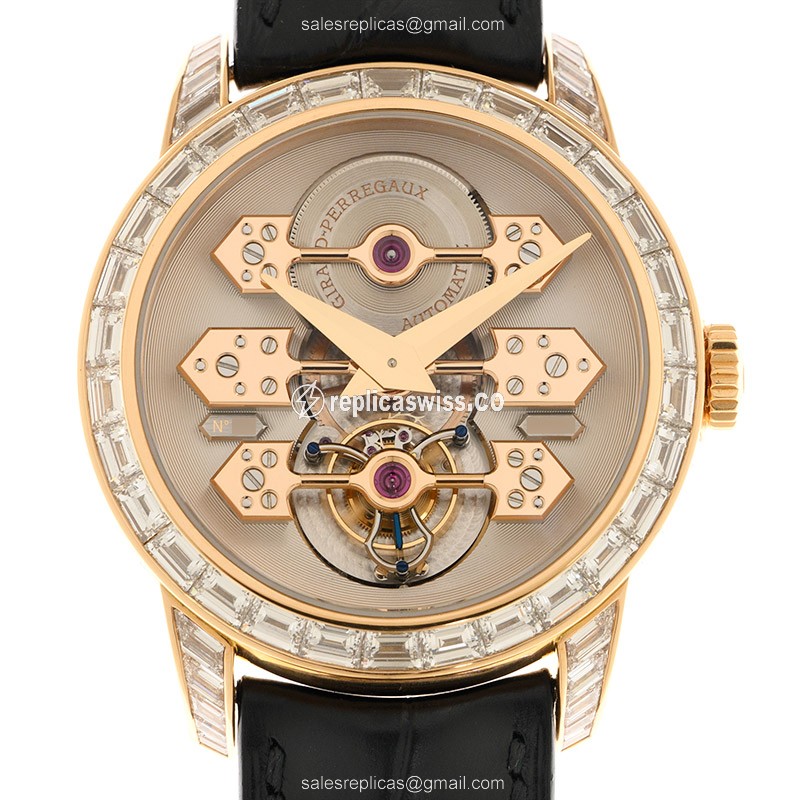 Girard Perregaux 99193B52A002-BA6A Tourbillon - Auto - 18kt Rose Gold - Beige Dial - Diamonds - Black Alligator Strap