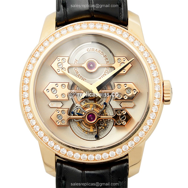 Girard Perregaux 99193D52A001BA6A Tourbillon - Auto - 18kt Rose Gold - Beige Dial - Diamond - Black Alligator Strap