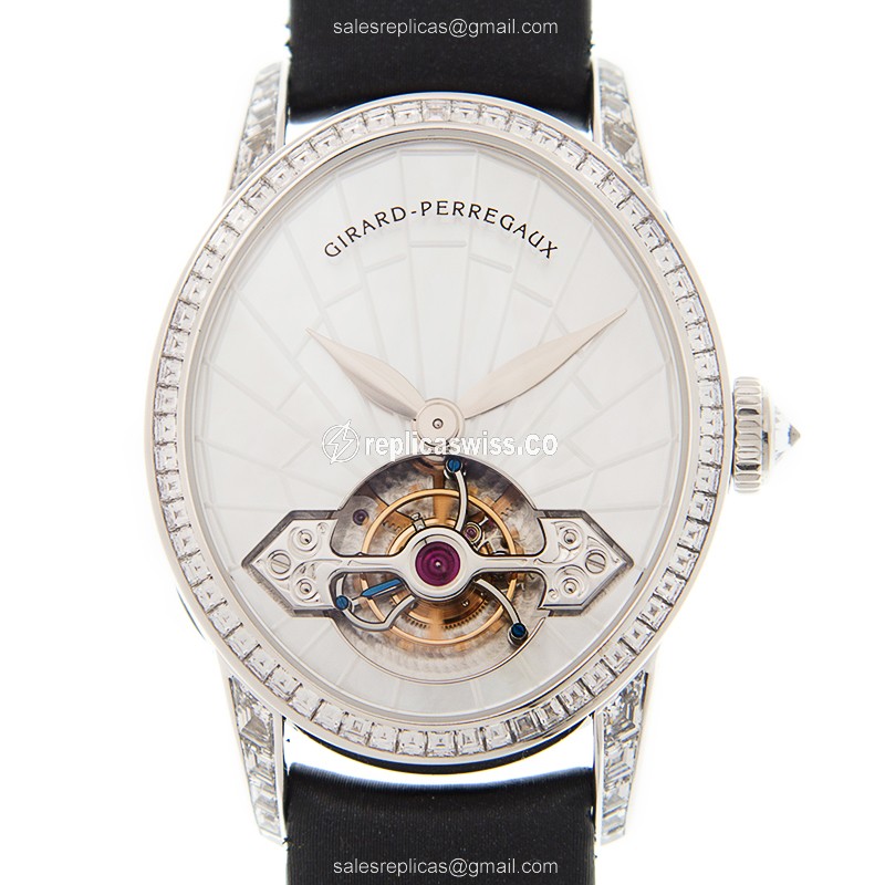 Girard Perregaux 99490B53E791-JK6A Replica - Manual Wind - 18kt White Gold - Diamond - White Dial - Black Leather Strap