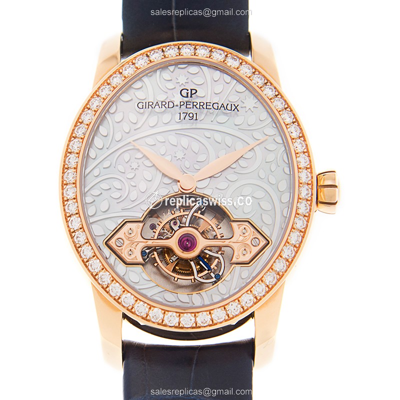 Girard Perregaux CATS EYE 99490D52A706 - Manual Wind - 18kt Rose Gold - Diamond Dial - Blue Alligator Strap