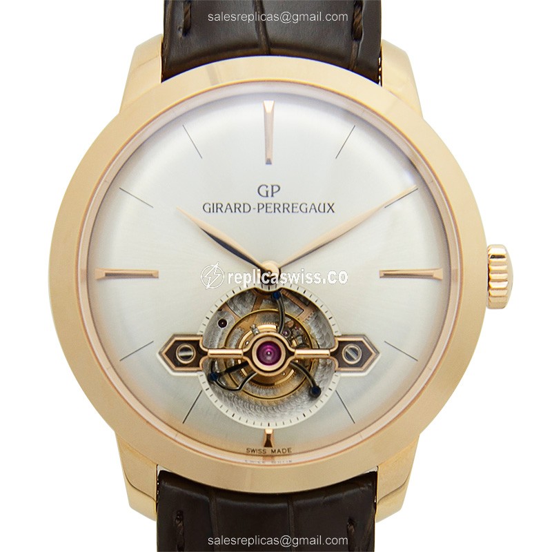 Girard Perregaux 1966 Replica - Auto - 18kt Rose Gold - White Dial - Black Buckle Alligator Strap - Luxury Replica GIRARD-PERREGAUX 1966 Watch