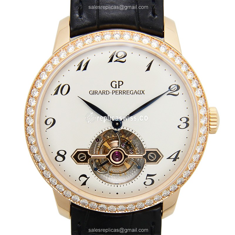 Girard Perregaux 1966 Replica - Automatic - 18kt Rose Gold - Diamonds - White Dial - Buckle Clasp