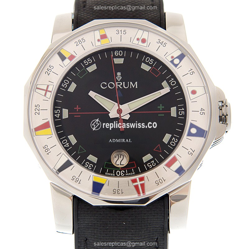 Corum Admiral Cup Replica - Automatic - Silver Dial - Steel Case - Black Rubber Strap