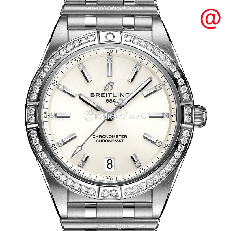 Breitling Chronomat B01 Replica - Automatic - Diamond Case - White Dial - Steel Strap - Luxury Replica CHRONOMAT B01 Watch