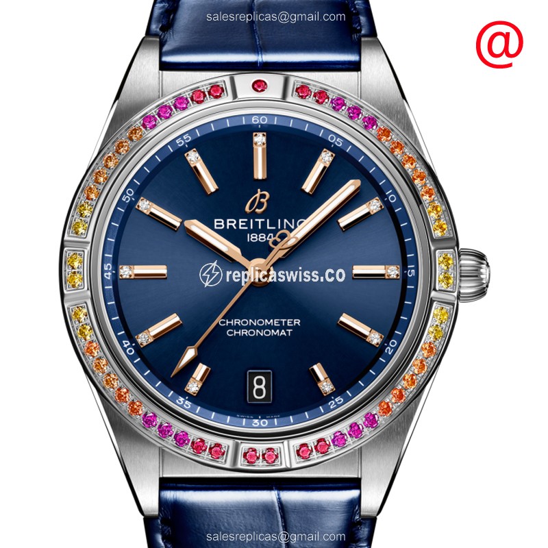 Breitling A10380611C1P1 Chronomat B01 - Auto - Diamond Case - Blue Dial - Alligator Blue Strap - Luxury Replica CHRONOMAT B01 Watch
