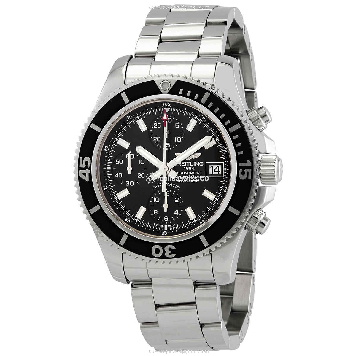 Breitling Superocean Replica - Automatic - Black Dial - Steel Case - Silver Band - Luxury Replica SUPEROCEAN Watch