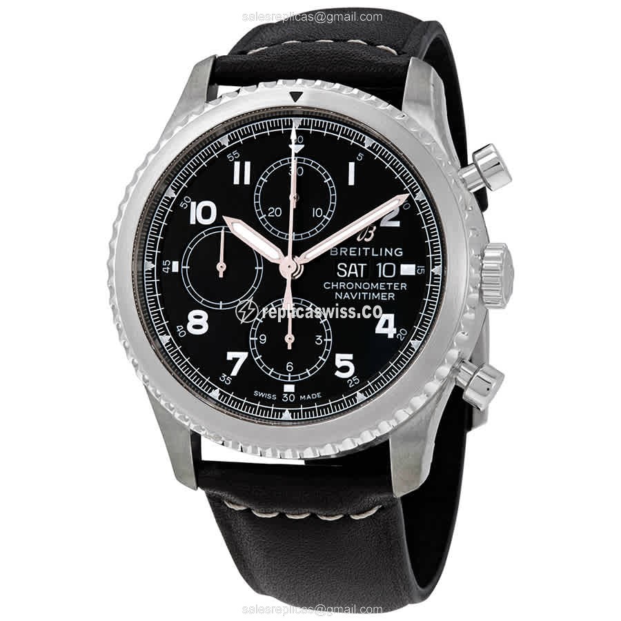 Breitling AVIATOR 8 Replica - Automatic - Black Steel Case - Leather Black Strap - Luxury Replica AVIATOR 8 Watch