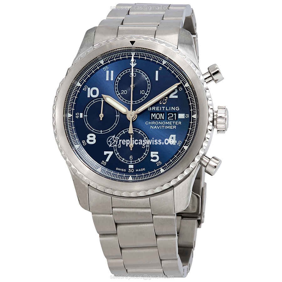 Breitling AVIATOR 8 Replica - Automatic - Steel Case - Blue Dial - Silver Steel Strap