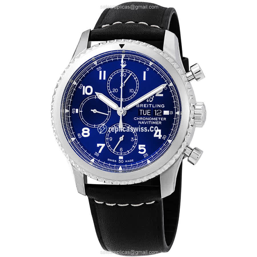 Breitling AVIATOR 8 Replica - Automatic - Steel Case - Blue Dial - Leather Strap - Black Buckle