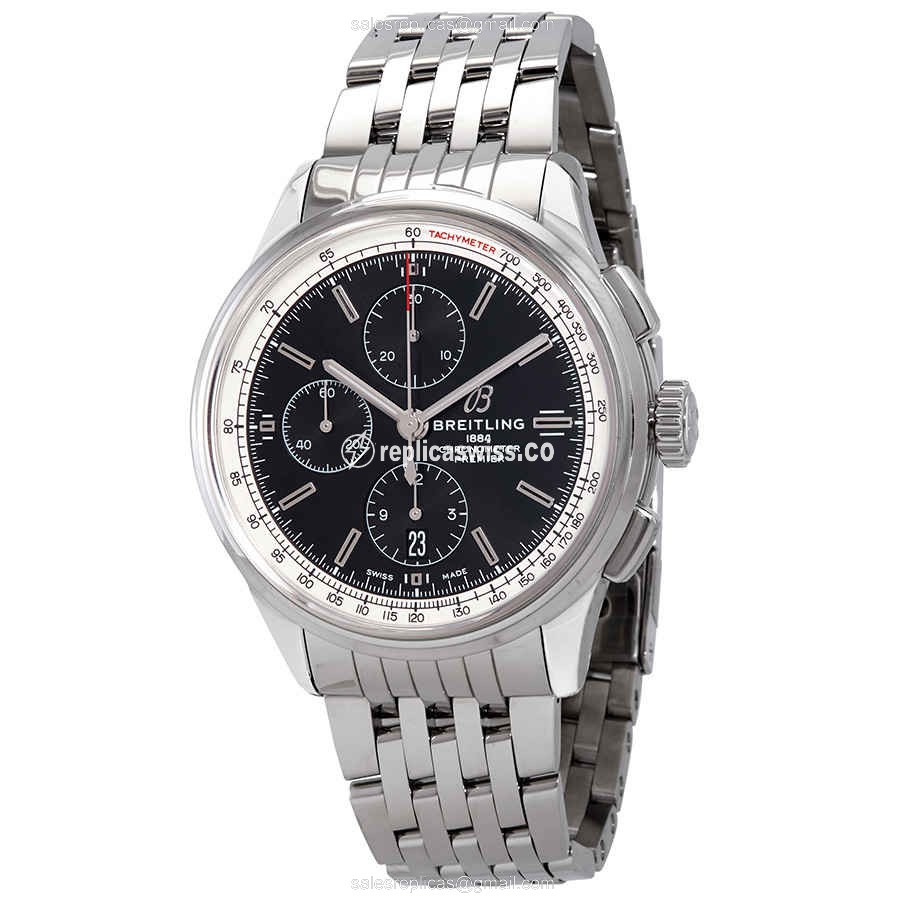 Breitling Premier Replica - Automatic - Steel Case - Black Dial - Silver Steel Band - Luxury Replica PREMIER Watch