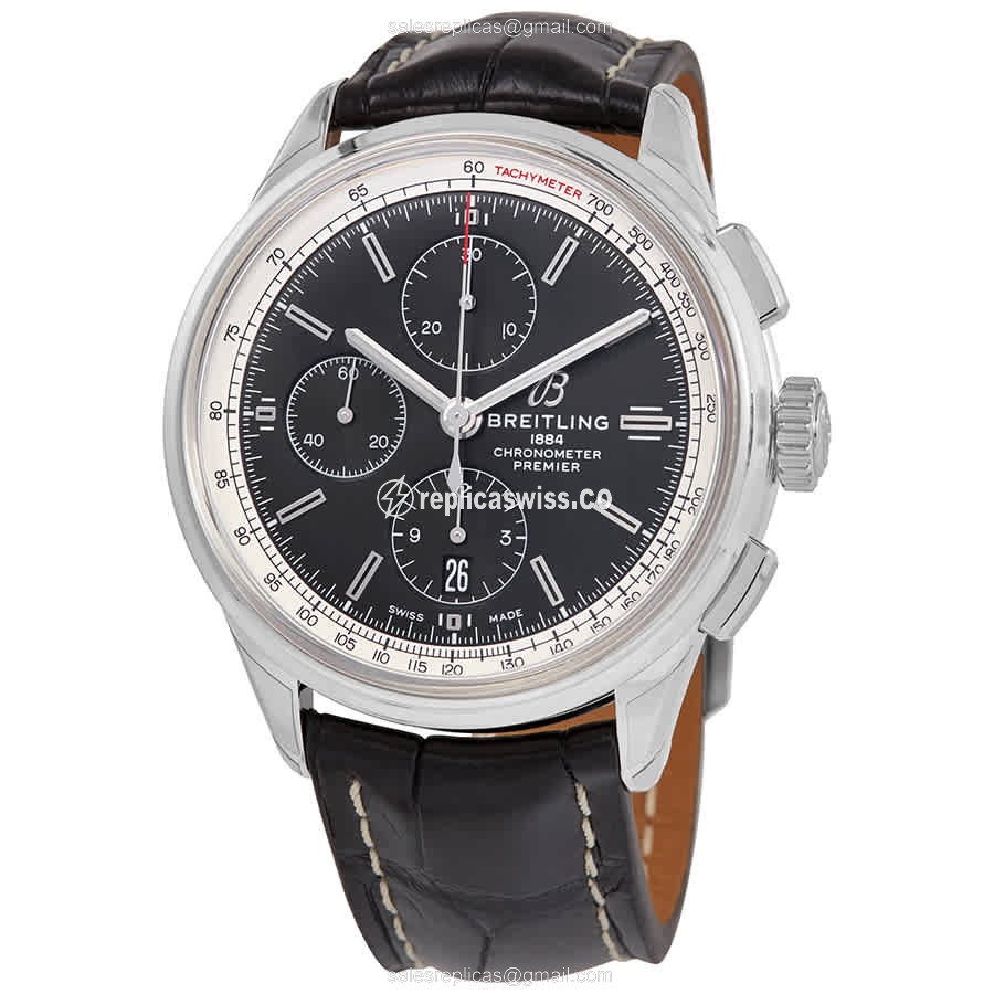 Breitling Premier A13315351B1P2 Replica - Automatic - Steel Case - Black Dial - Alligator Black Strap - Luxury Replica PREMIER Watch