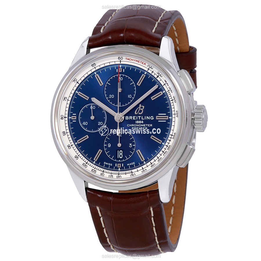 Breitling Premier Replica - Automatic - Steel - Blue Dial - Brown Alligator Strap - Luxury Replica PREMIER Watch
