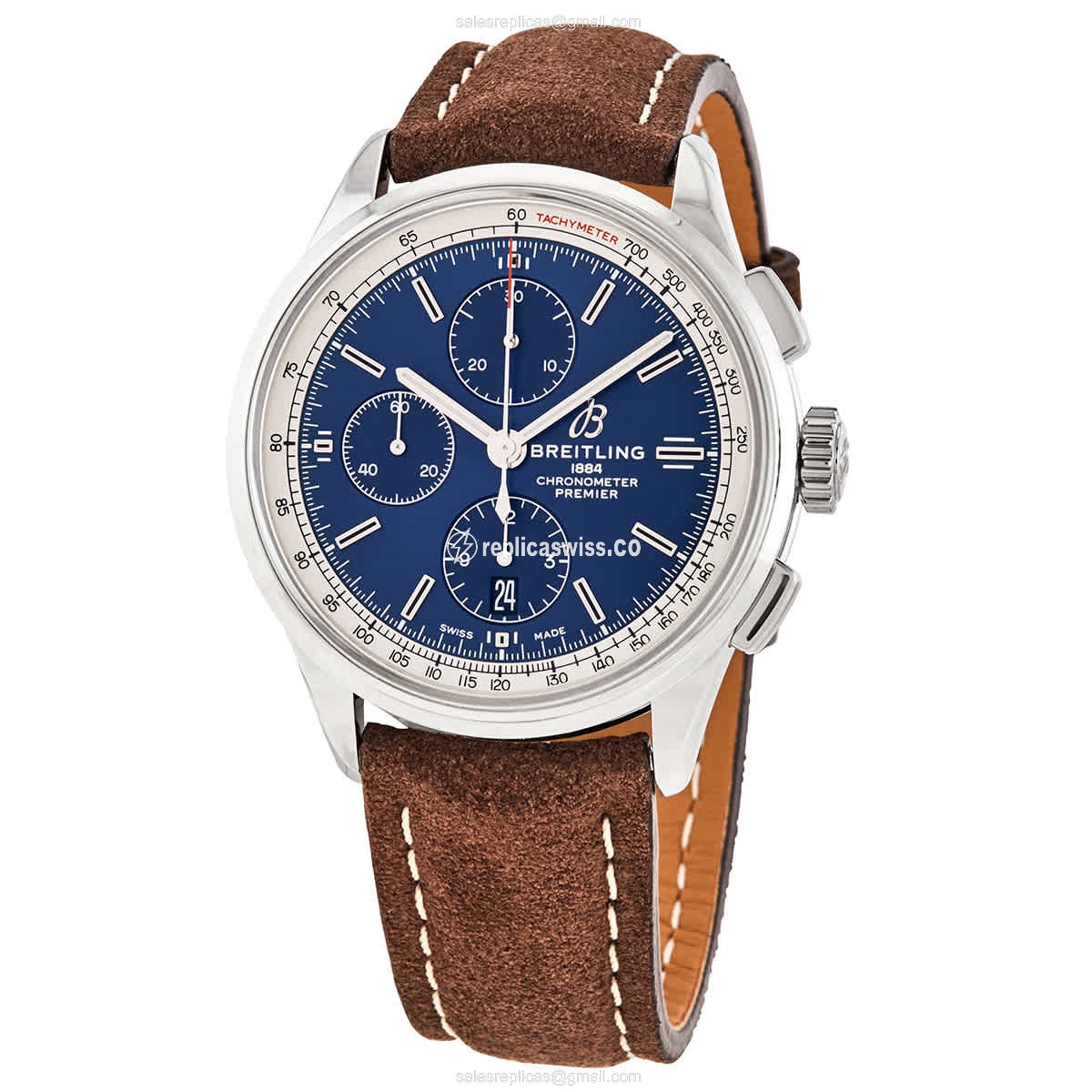 Breitling Premier Automatic - Stainless Steel Case - Blue Dial - Brown Leather Strap