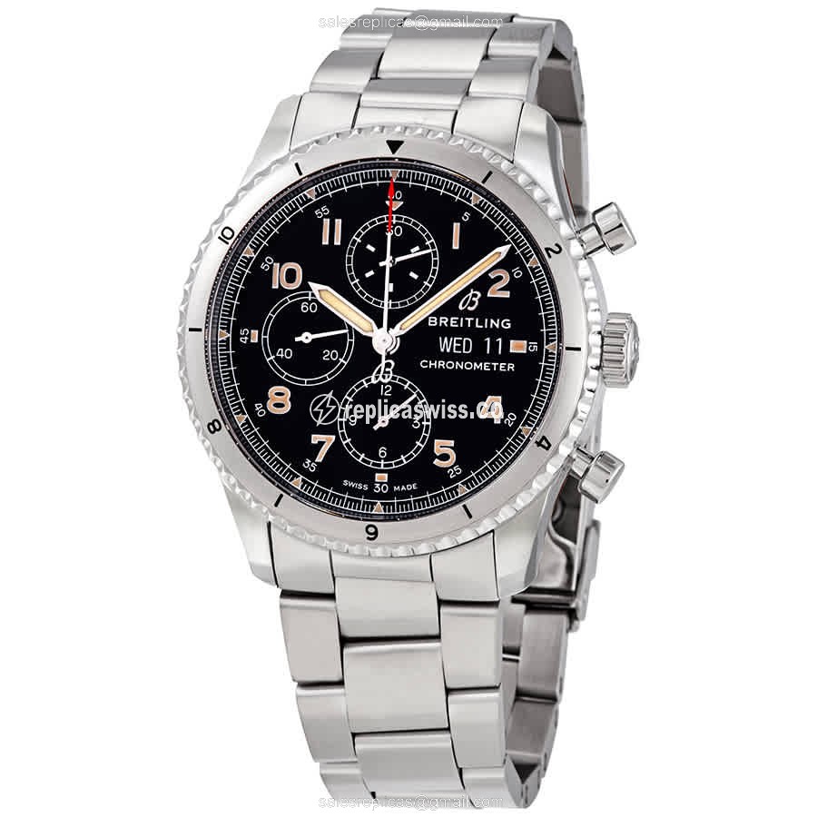 Breitling AVIATOR 8 Replica - Automatic - Steel Case - Black Dial - Silver Strap - Luxury Replica AVIATOR 8 Watch