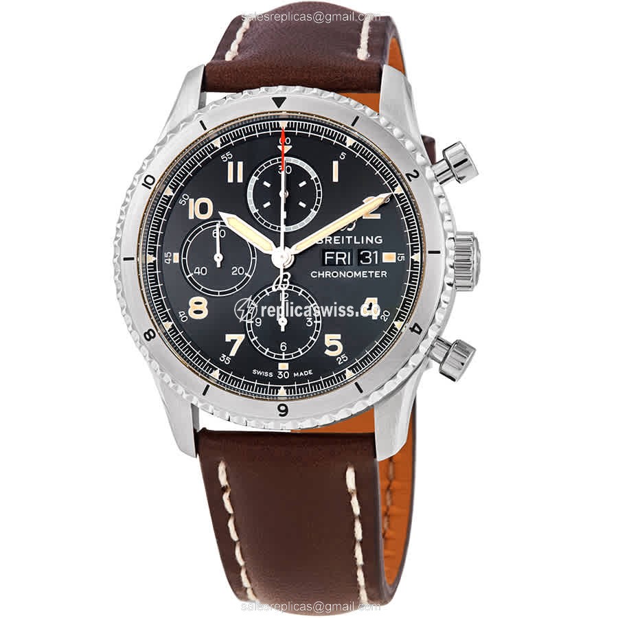 Breitling AVIATOR 8 Replica - Automatic - Steel - Black Dial - Brown Cowhide - Luxury Replica AVIATOR 8 Watch