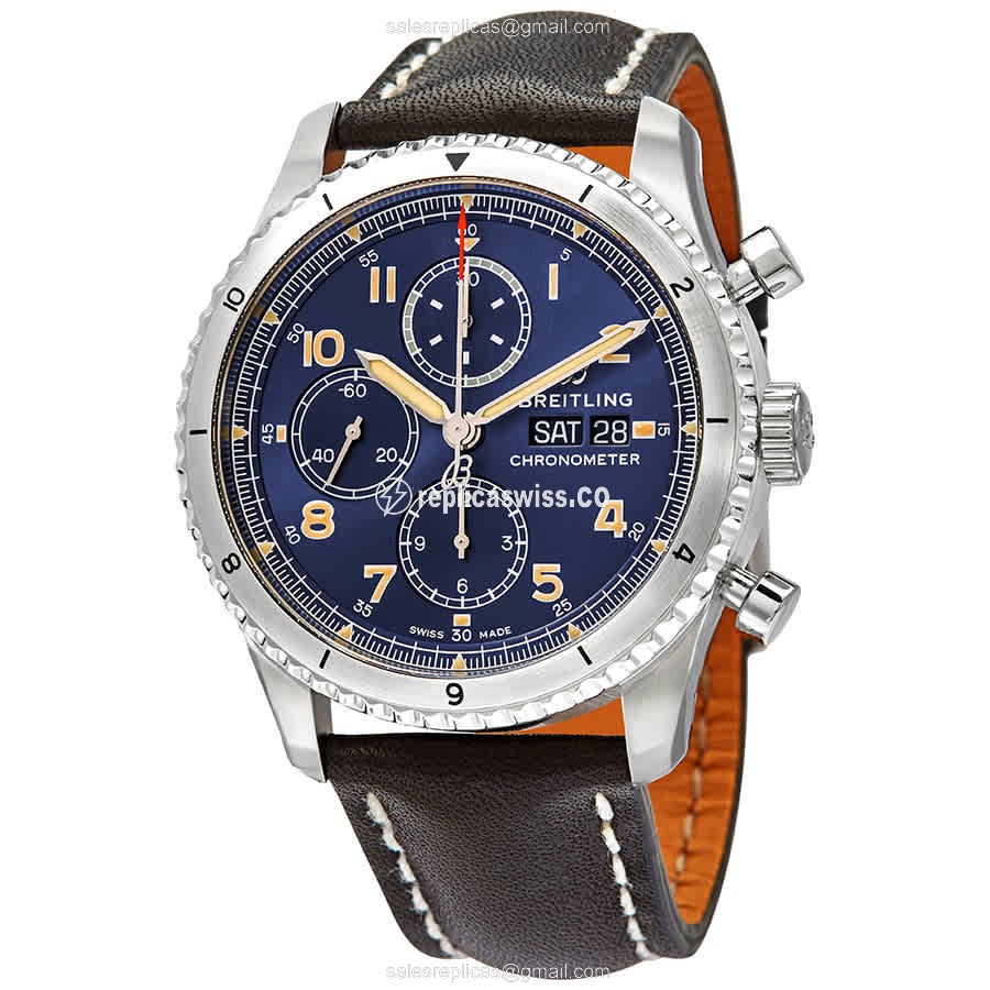 Breitling AVIATOR 8 Replica - Automatic - Blue Dial - Steel Case - Black Cowhide Strap - Buckle Clasp - Luxury Replica AVIATOR 8 Watch