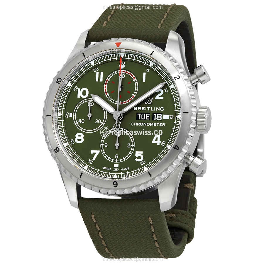 Breitling AVIATOR 8 Replica - Automatic - Green Dial - Canvas Green Strap - Stainless Steel Case