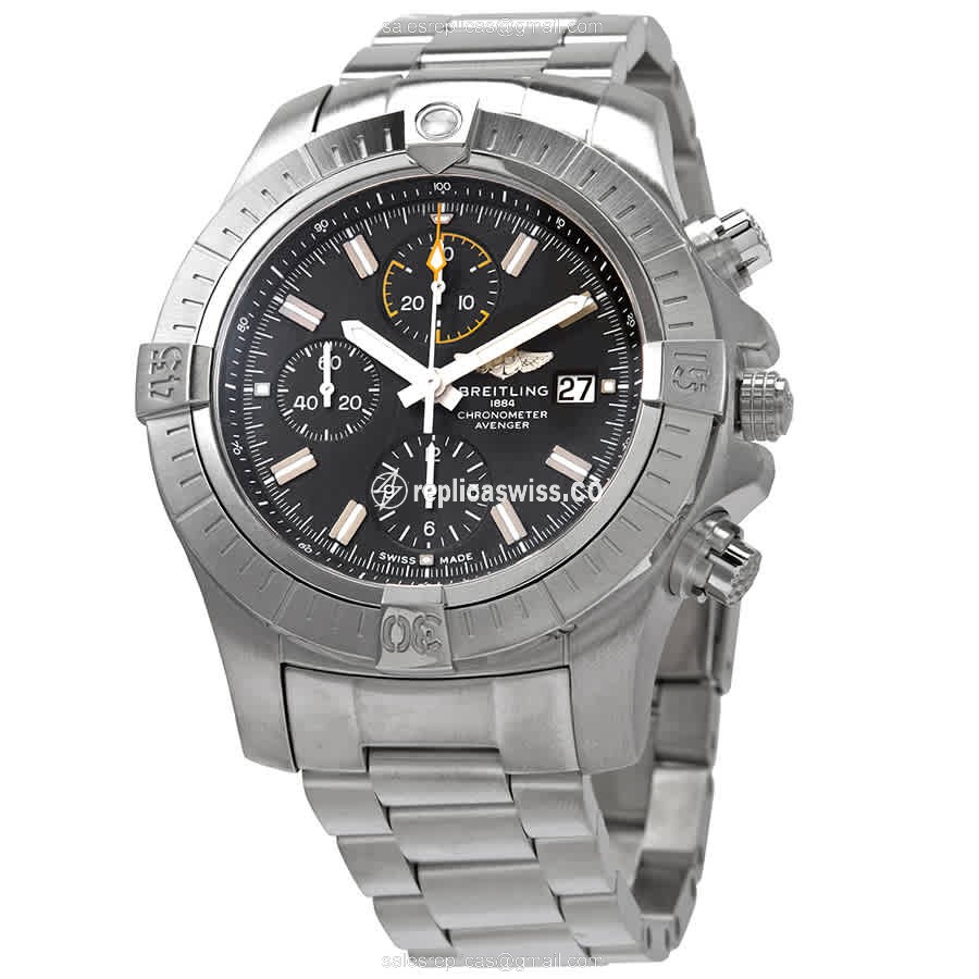 Breitling Avenger II - Automatic - Steel - Black - Silver Steel Clasp - Luxury Replica AVENGER II Watch