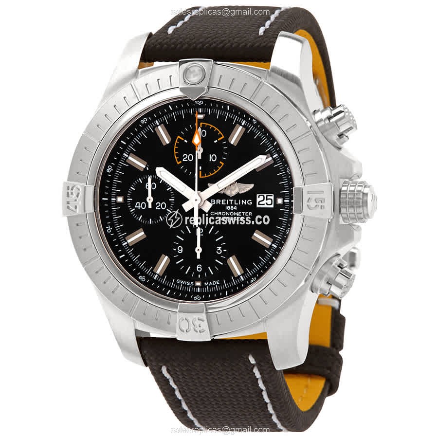 Breitling Avenger II Replica - Automatic - Steel Case - Black Dial - Canvas strap