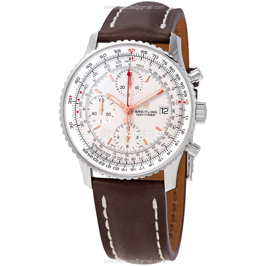 Breitling NAVITIMER 1 Replica - Automatic - Stainless Steel - Silver Dial - Brown Leather Strap - Luxury Replica NAVITIMER 1 Watch
