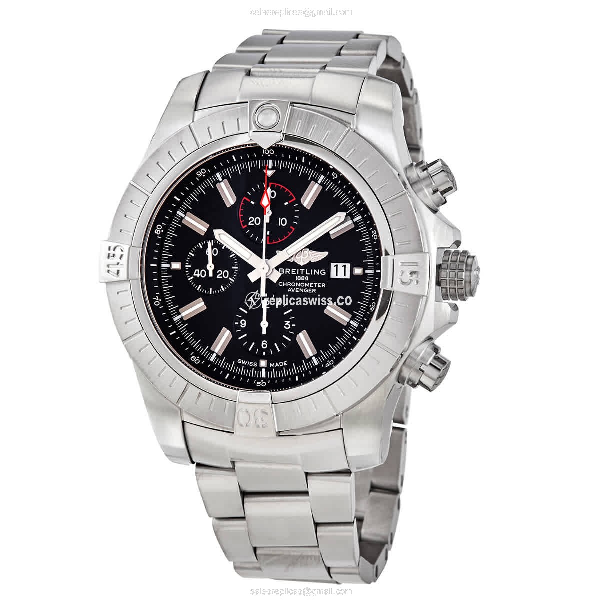 Breitling Avenger II Auto - Stainless Steel Case - Black Dial - Silver Band - Luxury Replica AVENGER II Watch