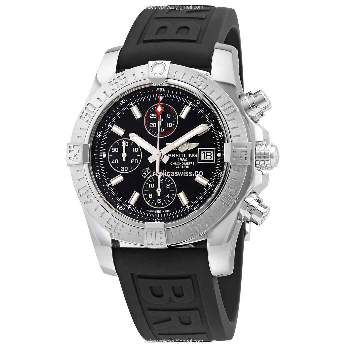 Breitling Avenger II - Automatic - Steel Case - Black Dial - Rubber Strap - Luxury Replica AVENGER II Watch