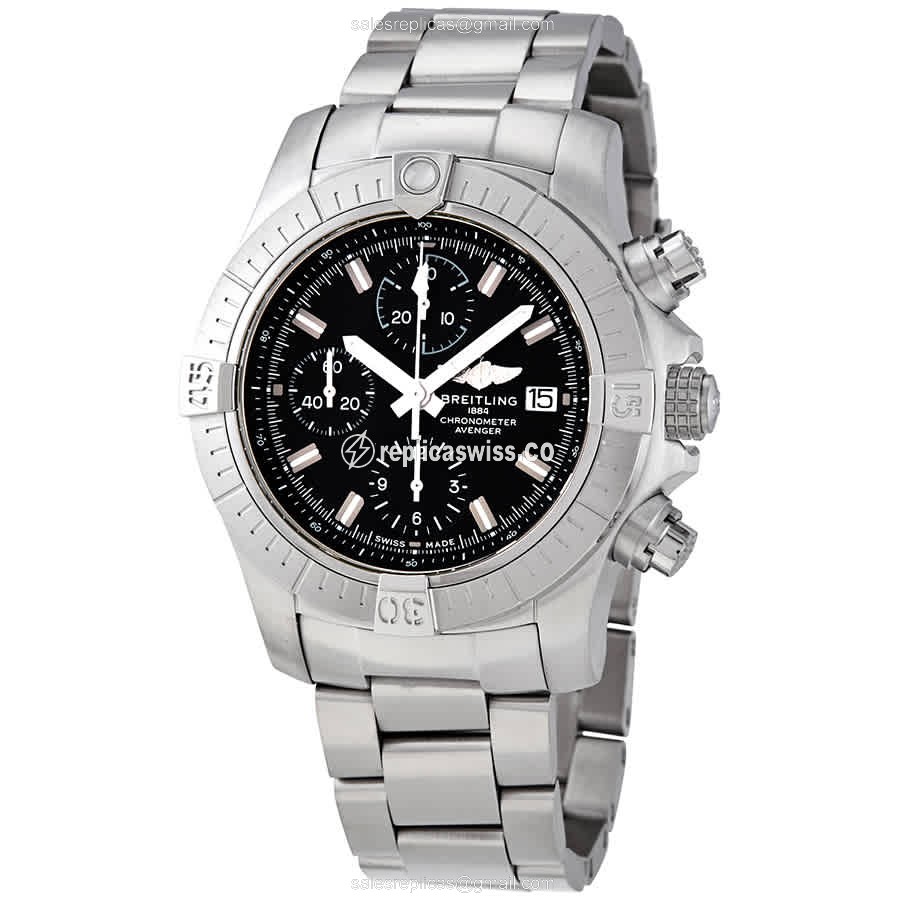 Breitling Avenger II Replica - Automatic - Black Dial - Steel Case - Silver Band