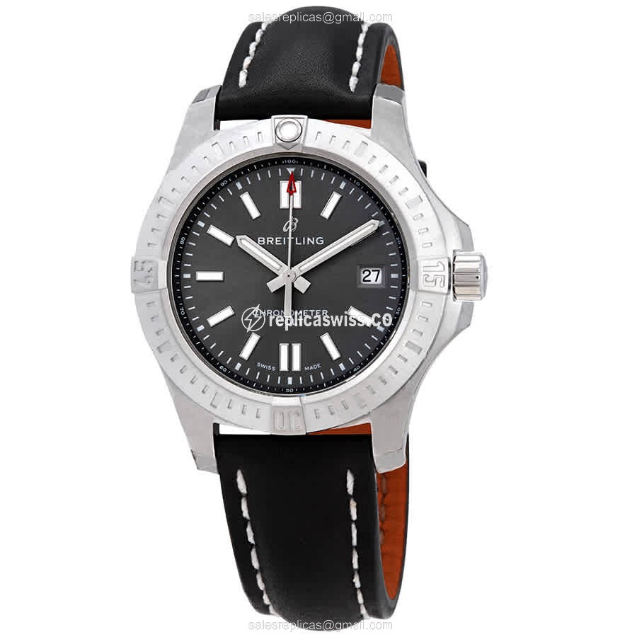 Breitling Chronomat B01 Replica - Automatic - Steel Case - Gray Dial - Black Leather Strap