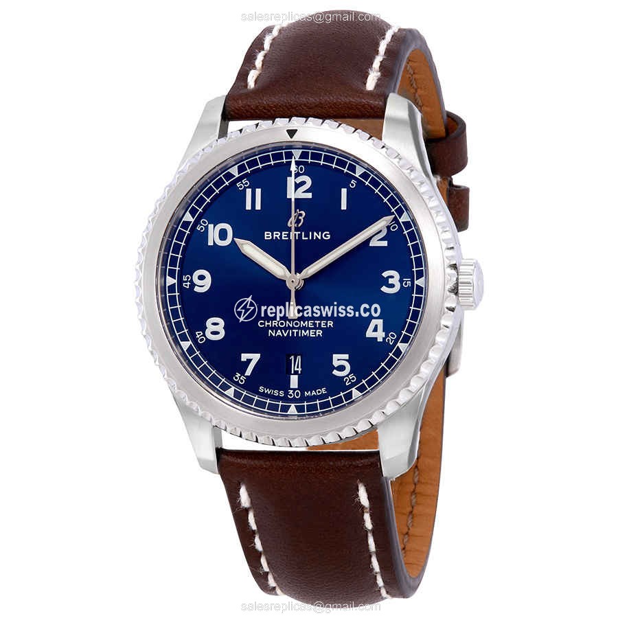 Breitling AVIATOR 8 Replica - Automatic - Steel Case - Blue Dial - Brown Leather Strap