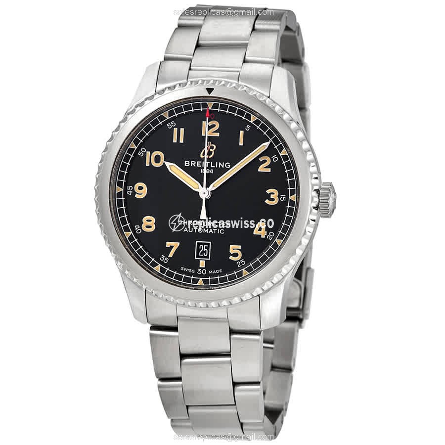 AVIATOR 8 Replica - Automatic - Black Dial on Silver Steel Strap