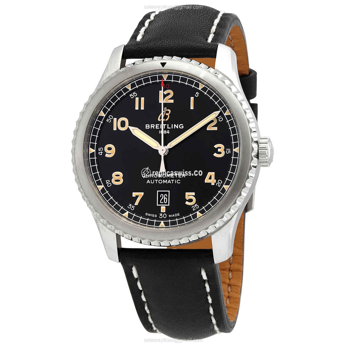 Breitling AVIATOR 8 Replica - Automatic - Black Dial - Steel Case - Black Cowhide Strap - Luxury Replica AVIATOR 8 Watch