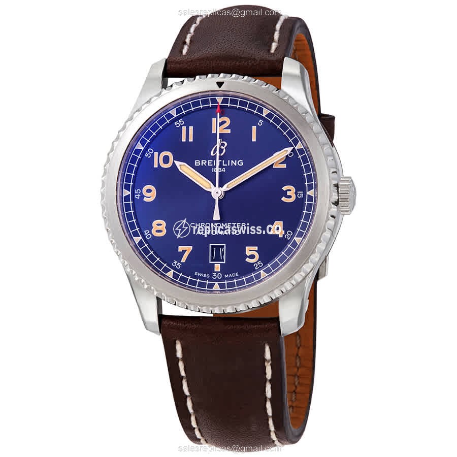 Breitling AVIATOR 8 - Automatic - Blue Dial - Brown Leather Strap - Buckle Clasp