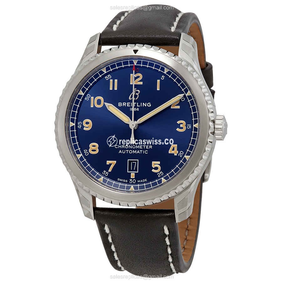 Breitling AVIATOR 8 Replica - Automatic - Steel - Blue Dial - Black Cowhide - Buckle