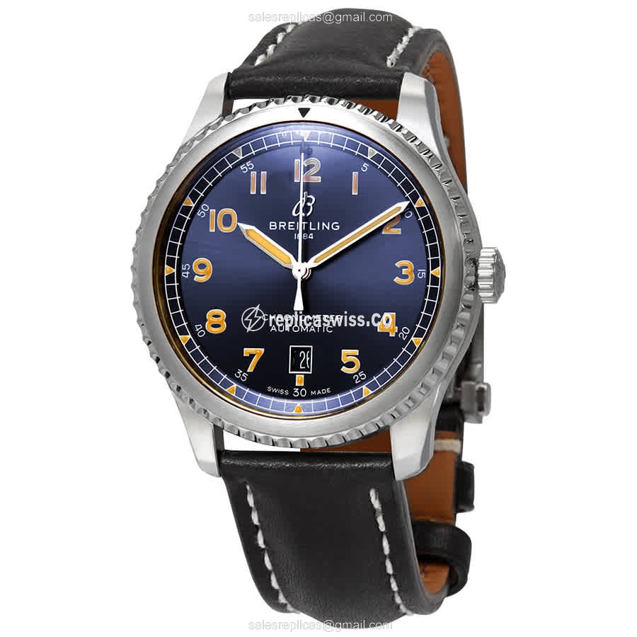 Breitling Aviator 8 Replica - Automatic - Stainless Steel - Blue Dial - Alligator Black - Luxury Replica AVIATOR 8 Watch