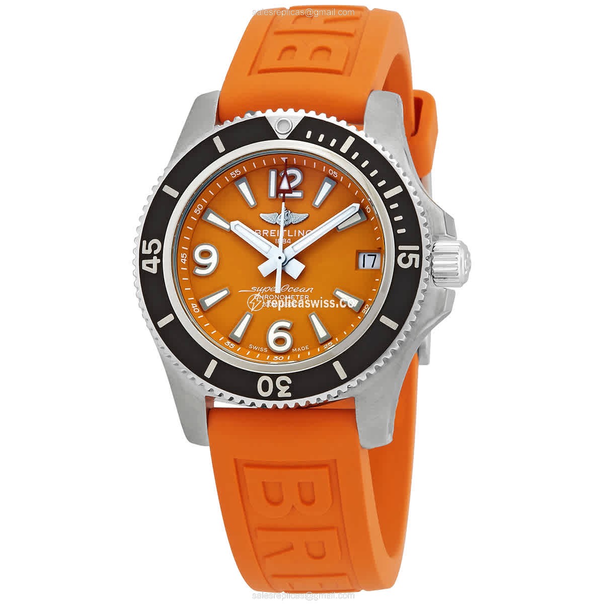 Breitling Superocean 36 Replica - Automatic - Orange Dial - Steel Case - Orange Rubber Strap