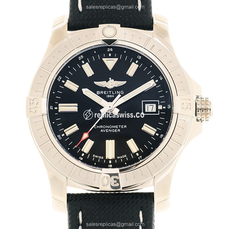 Breitling Avenger II Replica - Automatic - Steel Case - Black Dial - Canvas Strap