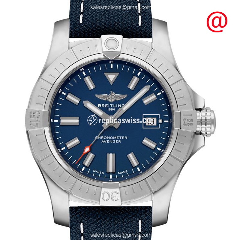 Breitling AVENGER II - Automatic - Steel - Blue Dial - Blue Leather Strap - Buckle Clasp - Luxury Replica AVENGER II Watch