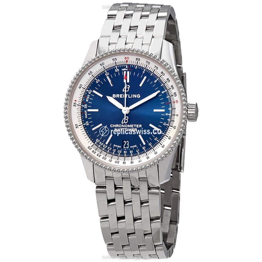 Breitling NAVITIMER 1 Replica - Automatic - Steel Case - Blue Dial - Silver Steel Strap