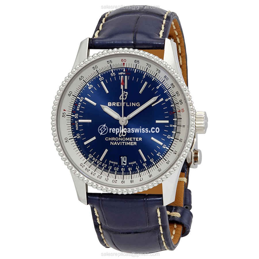 Breitling A17325211C1P3 NAVITIMER 1 - Automatic - Blue Dial - Steel Case - Blue Alligator Strap - Luxury Replica NAVITIMER 1 Watch