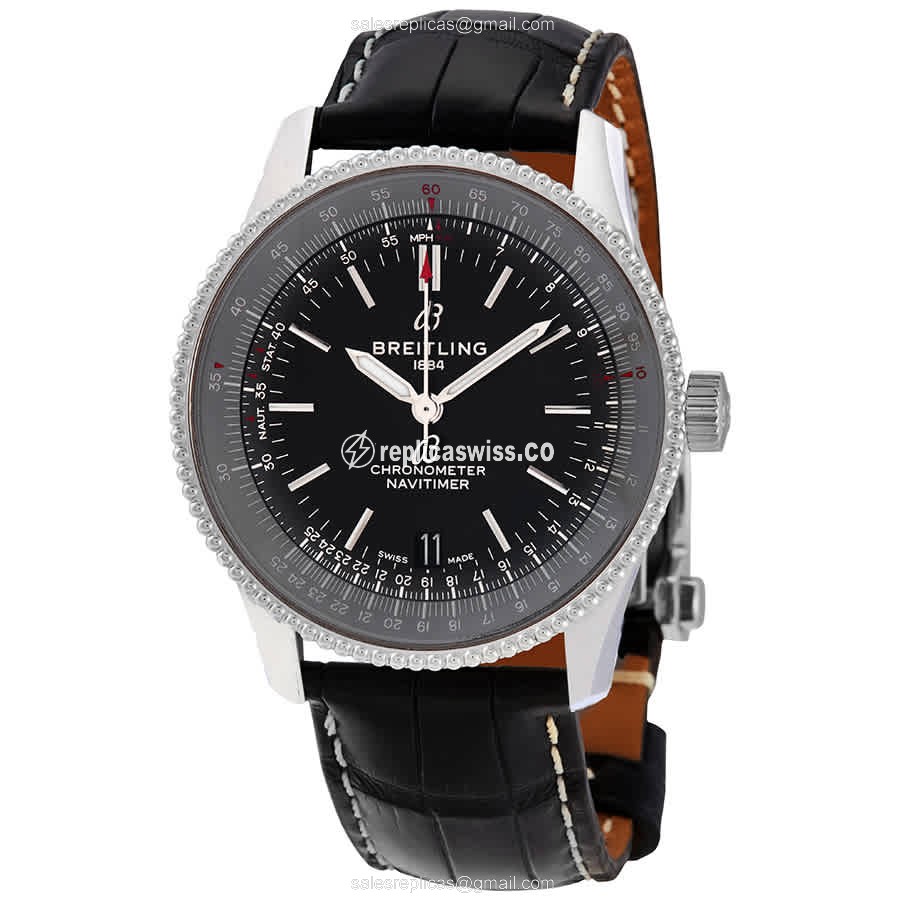 Breitling NAVITIMER 1 Replica - Automatic - Black Dial - Steel Case - Alligator Black Strap