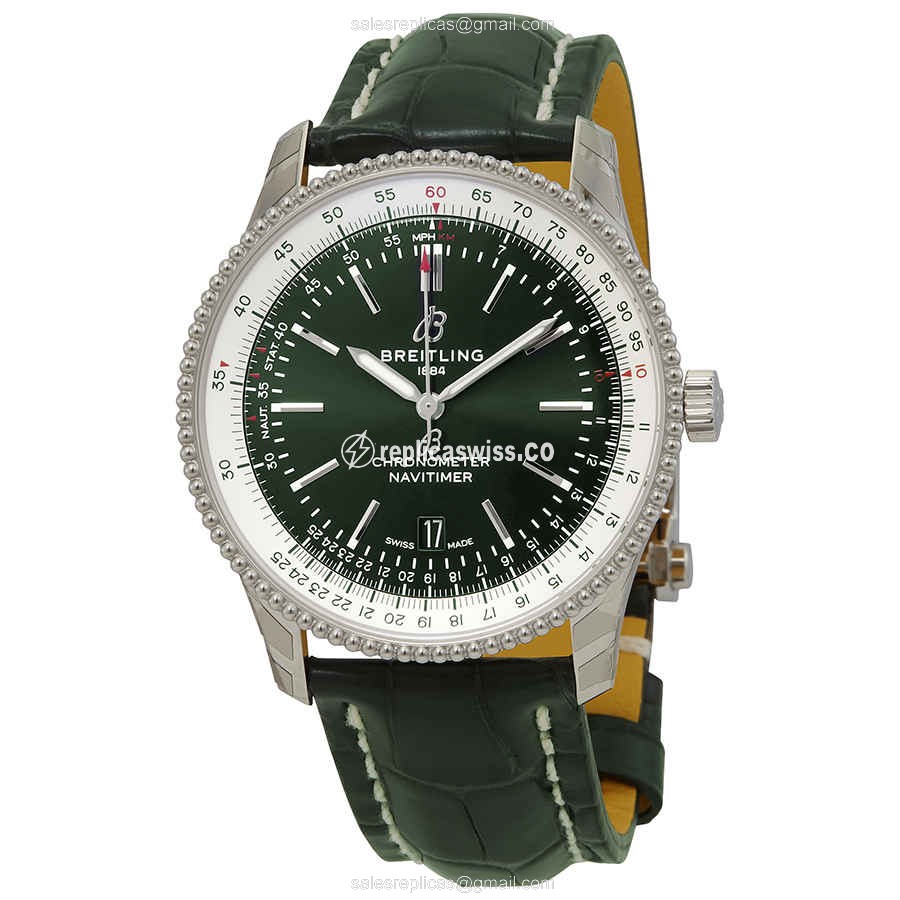 Breitling NAVITIMER 1 Replica - Automatic - Steel - Green Dial - Alligator Green Strap - Luxury Replica NAVITIMER 1 Watch