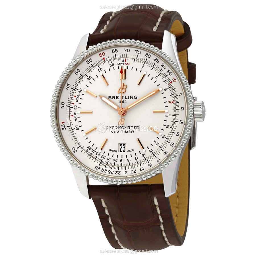 Breitling A17326211G1P1 NAVITIMER 1 - Automatic - Steel Case - Silver Dial - Brown Alligator Strap