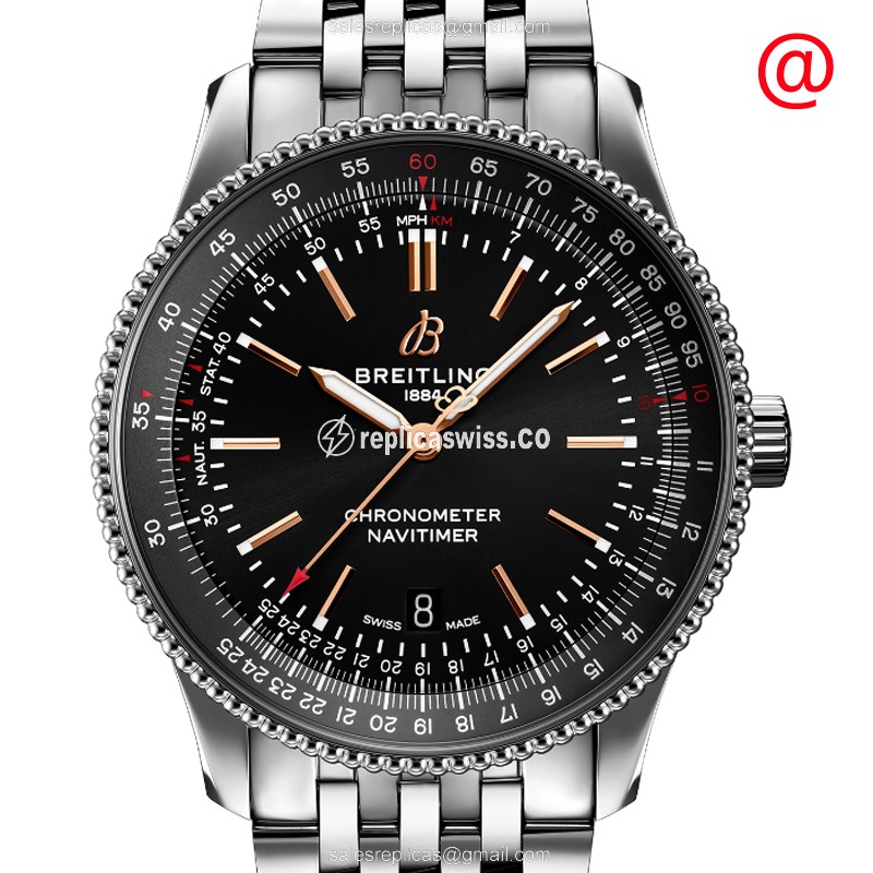 Breitling A17326241B1A1 NAVITIMER 1 - Automatic - Black Dial - Steel Case - Silver Band - Luxury Replica NAVITIMER 1 Watch
