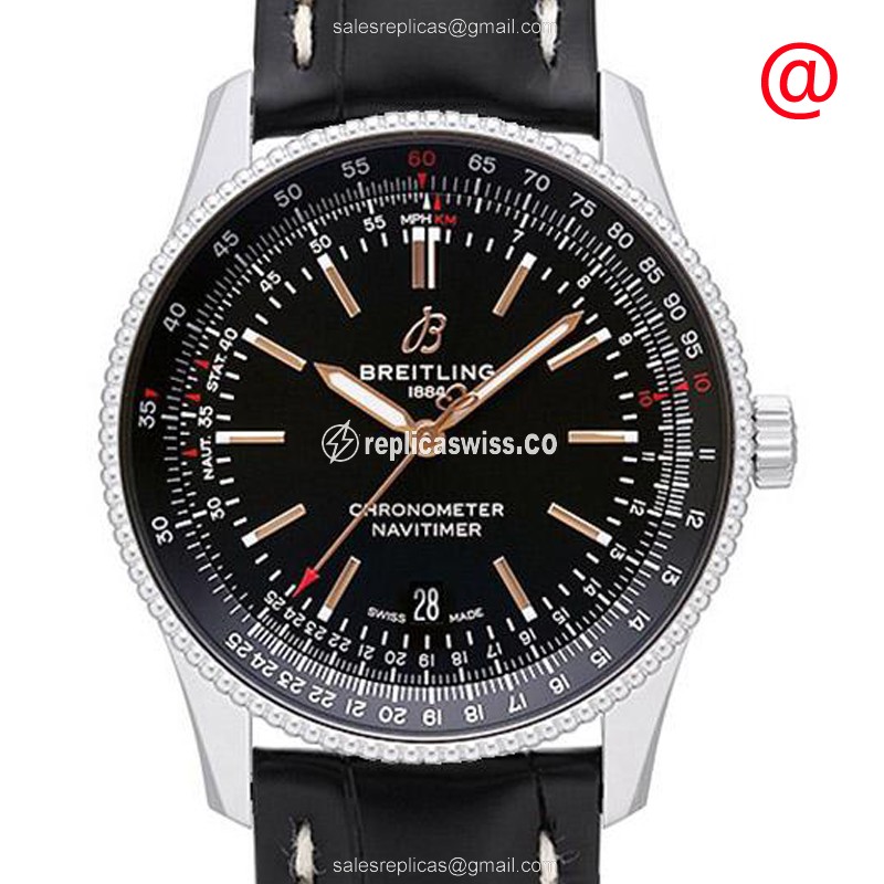 Breitling A17326241B1P1 NAVITIMER 1 - Automatic - Steel - Black Dial - Alligator Black Clasp - Luxury Replica NAVITIMER 1 Watch