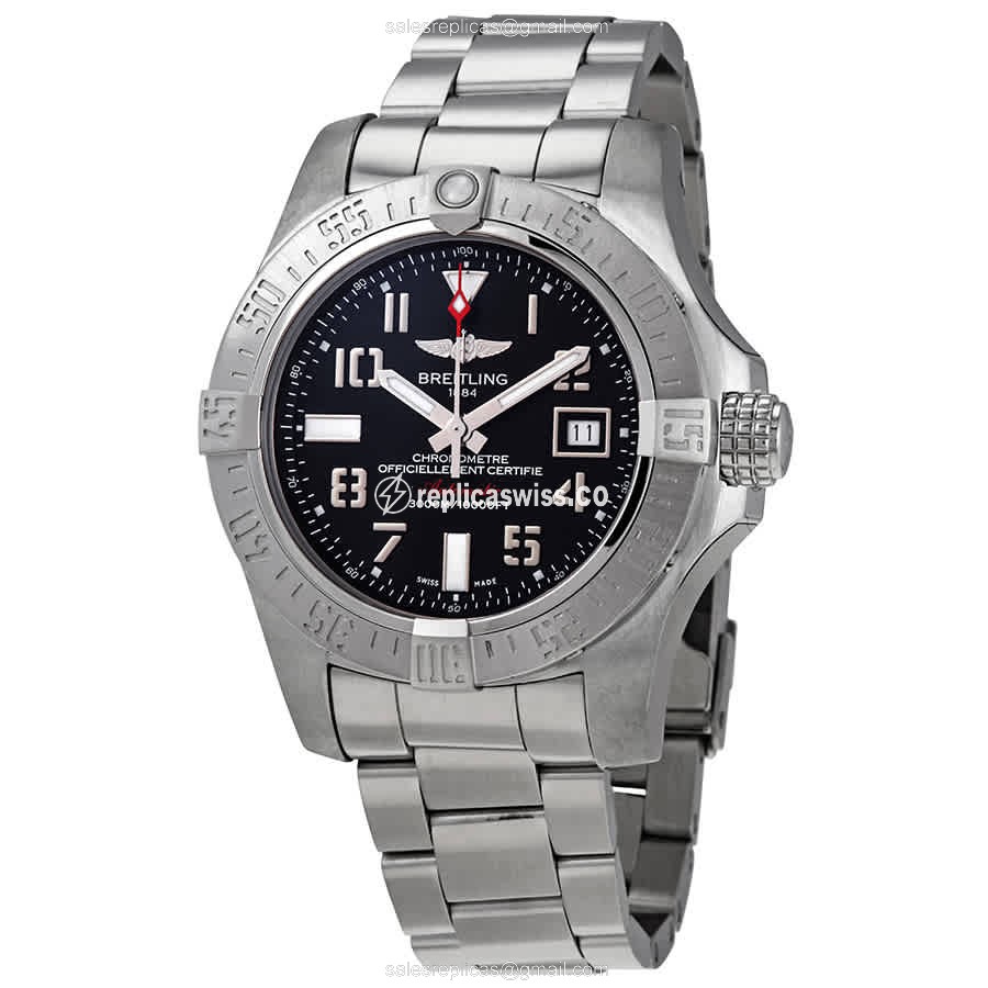 Breitling Avenger II Automatic - Black Dial - Silver Steel - Clasp - 40mm