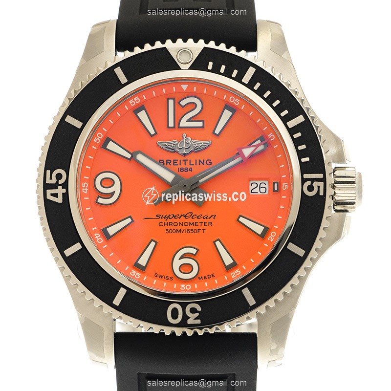 Breitling SuperOcean 42 Automatic Orange Dial Black Rubber Strap Clasp