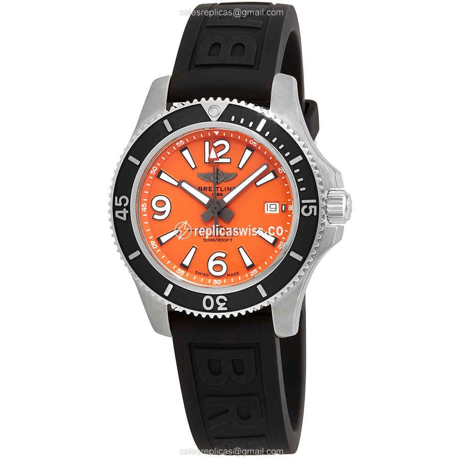Breitling A17366D71O1S1 SUPEROCEAN - Auto - Orange Dial - Steel Case - Black Rubber - Buckle