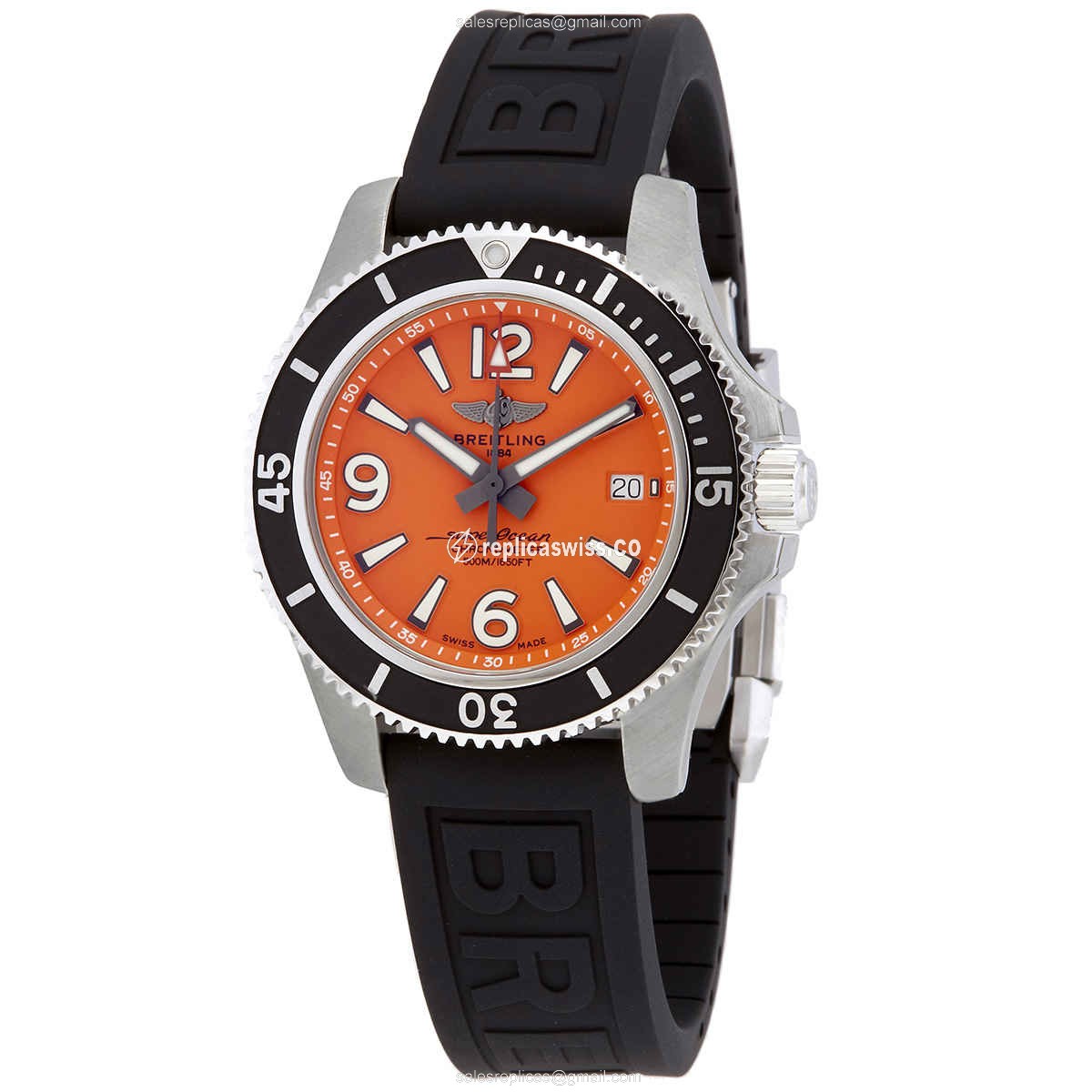 Breitling SuperOcean Replica - Automatic - Orange Dial - Black Rubber Strap